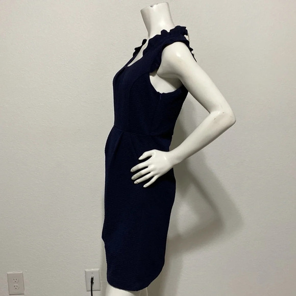 THML NWT Navy Blue Ruffled Shoulder Scoop Neck Mini Dress Size Medium - Picture 3 of 6